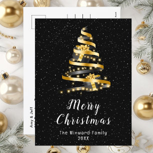 Guld och Black Ribbon Gift God jul Helg Vykort