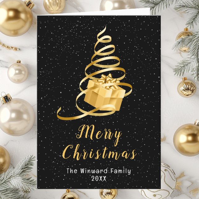 Guld och Black Ribbon Gift God jul Helgkort (Skapare uppladdad)