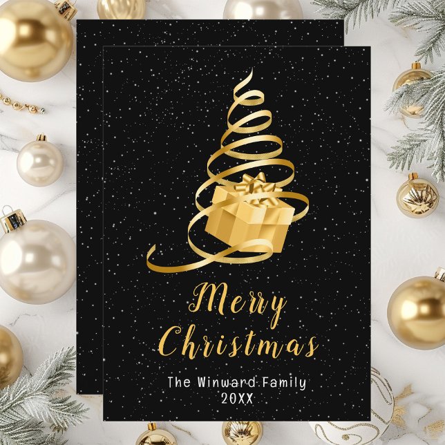 Guld och Black Ribbon Gift God jul Julkort (Skapare uppladdad)