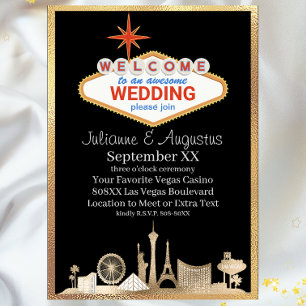 Guld och Black Skyline Las Vegas Bröllop Inbjudningar