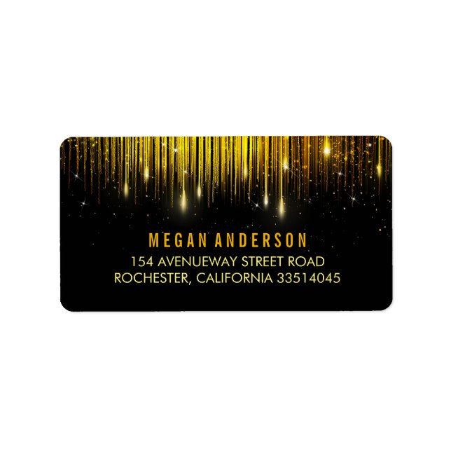 Guld och Black String Ljus Glitter Bröllop Adressetikett (Framsidan)