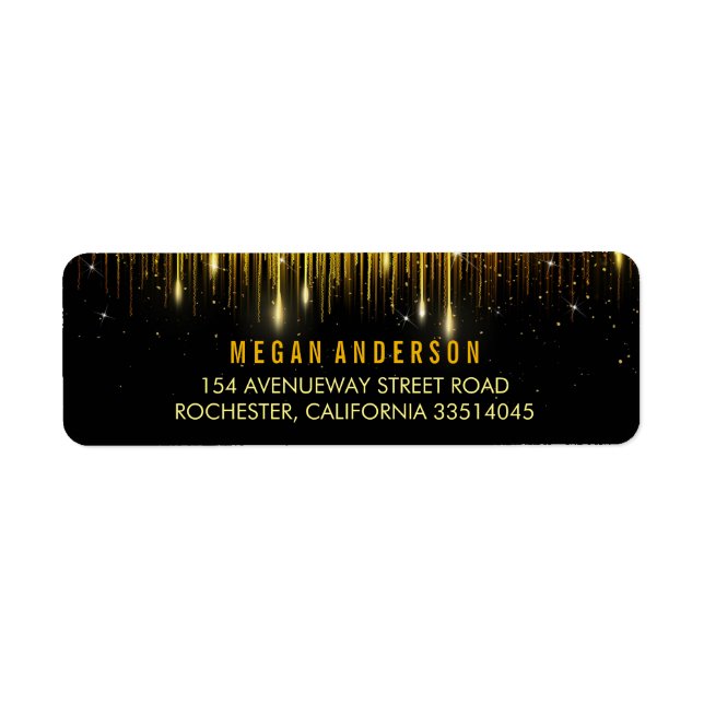 Guld och Black String Ljus Glitter Bröllop Returadress Etikett (Framsidan)