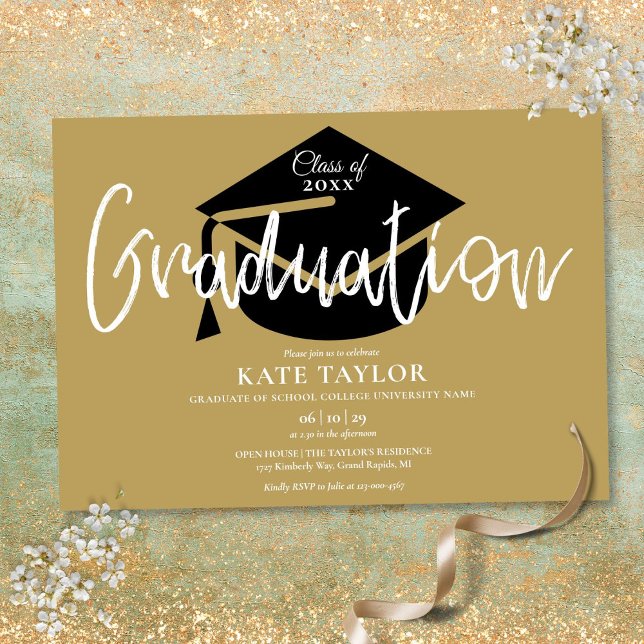 Guld och Black Studentfest Inbjudningar (Gold And Black Graduation Party Invitation)