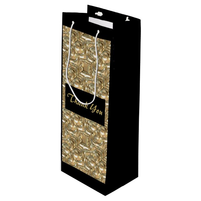 Guld och Black Tall Gift Bag Vin Tack (Framsidan Vinklad)