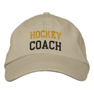 Guld och Black Text Hockey Coach Hat Broderad Keps