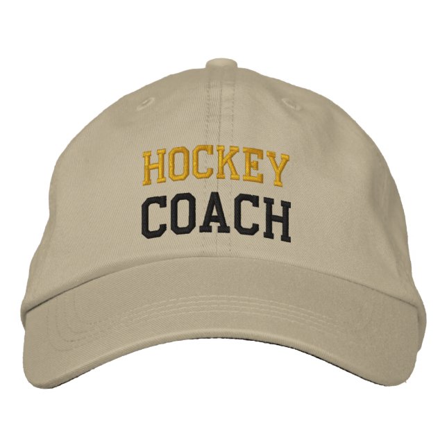 Guld och Black Text Hockey Coach Hat Broderad Keps (Framsida)