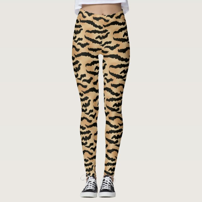 Guld och Black Tiger Print Animal Skin Leggings (Framsida)