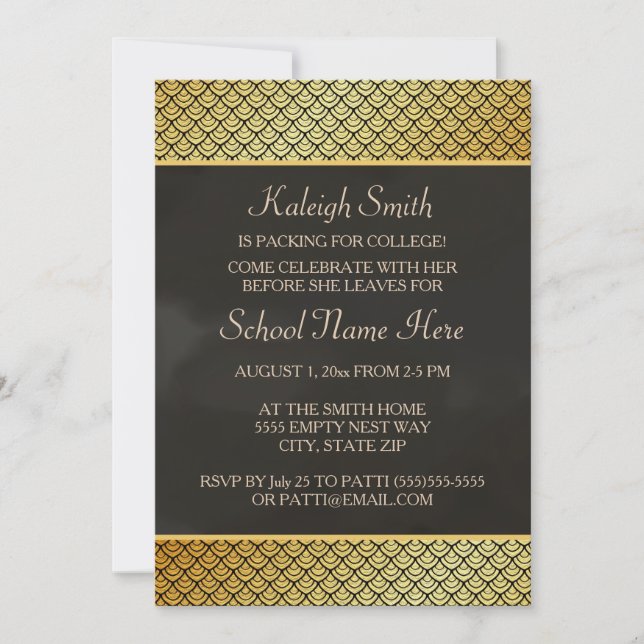 Guld och Black Trunk Party "Off To College" Inbjud Inbjudningar (Framsida)