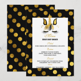 Guld och Black Unicorn Baby Shower Menu Inbjudningar