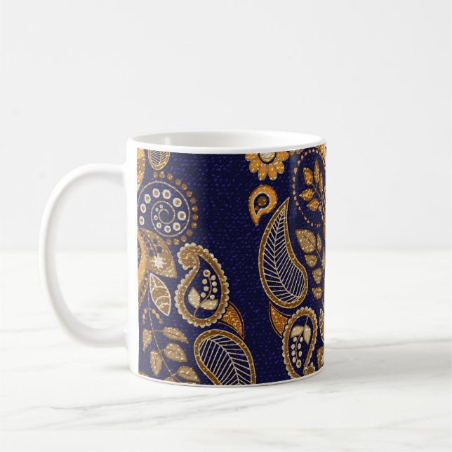 Guld och blått, blommigt, sömlöst mönster. kaffemugg (Vänster)