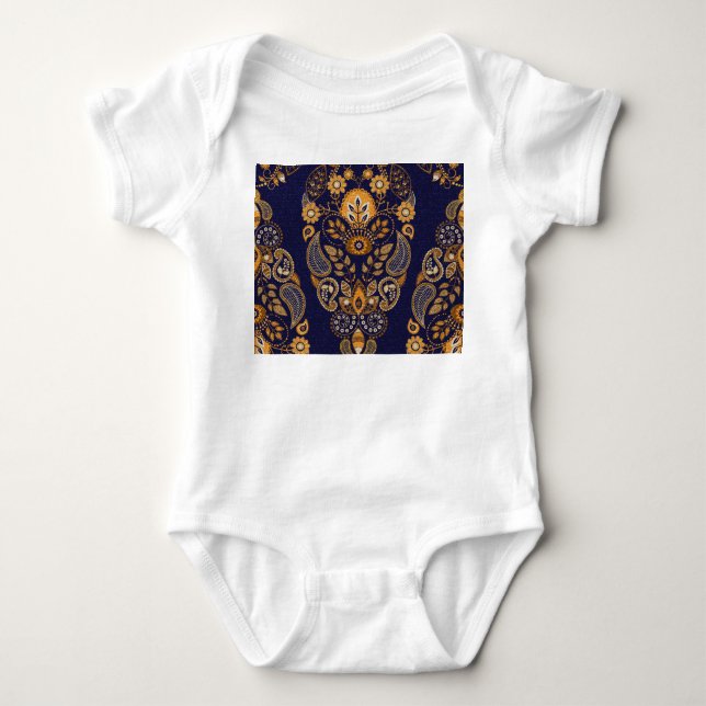 Guld och blått, blommigt, sömlöst mönster. t shirt (Framsida)