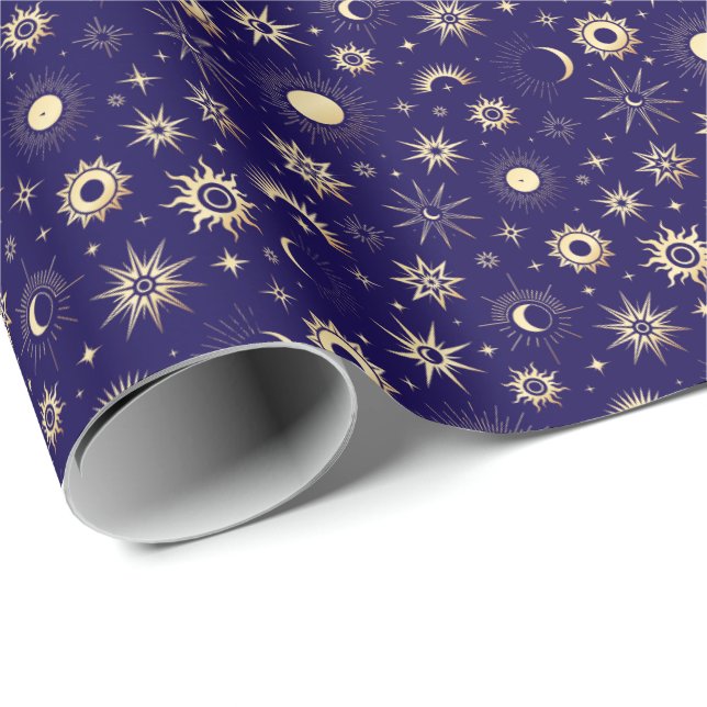 Guld och Blått Himmelsk Presentpapper (Rullad Hörn)