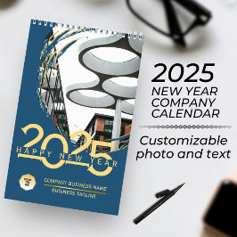 Guld och blått nytt år Anpassa affärskalender Kalender
