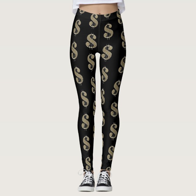 Guld och Bling-dollartecken på svart Leggings (Framsida)
