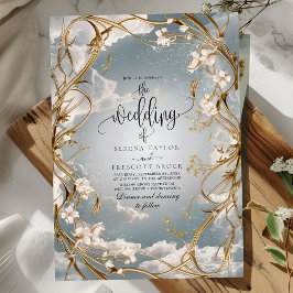 Guld och blommigt i östra Art nouveau och Bröllop Inbjudningar