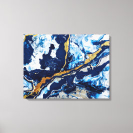 Guld och Blue Acrylic Painting Abstrakt Art Abstra Canvastryck