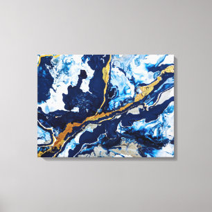 Guld och Blue Acrylic Painting Abstrakt Art Abstra Canvastryck