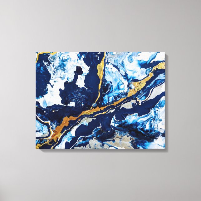 Guld och Blue Acrylic Painting Abstrakt Art Abstra Canvastryck (Framsida)