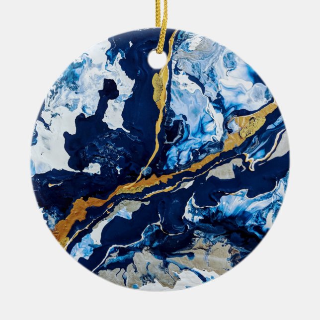 Guld och Blue Acrylic Painting Abstrakt Art Abstra Julgransprydnad Keramik (Framsidan)