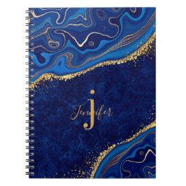 Guld och Blue Agate Modern Elegant Marble Anpassni Anteckningsbok