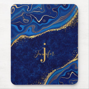 Guld och Blue Agate Modern Elegant Marble Anpassni Musmatta