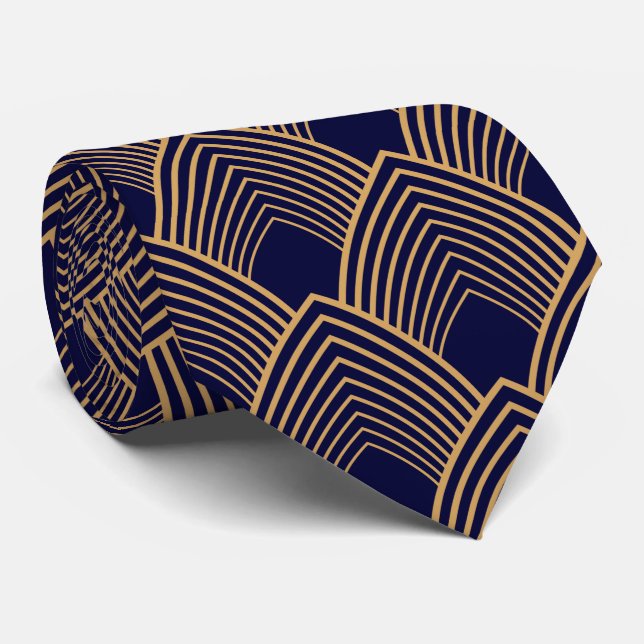 Guld och Blue Art Deco Mönster Neck Tie Slips (Rullad)