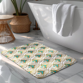 Guld och Blue Art Deco mönster på vitt Badrumsmatta