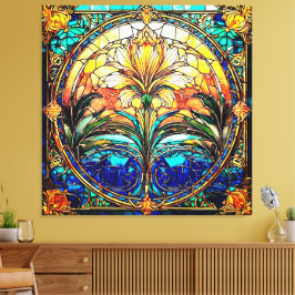 Guld och Blue Art Deco Nouveau Canvastryck