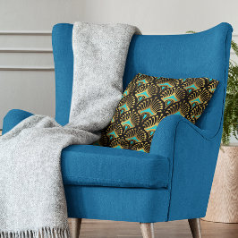 Guld och Blue Art Deco sömlös mönster Kudde
