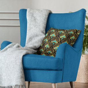 Guld och Blue Art Deco sömlös mönster Kudde