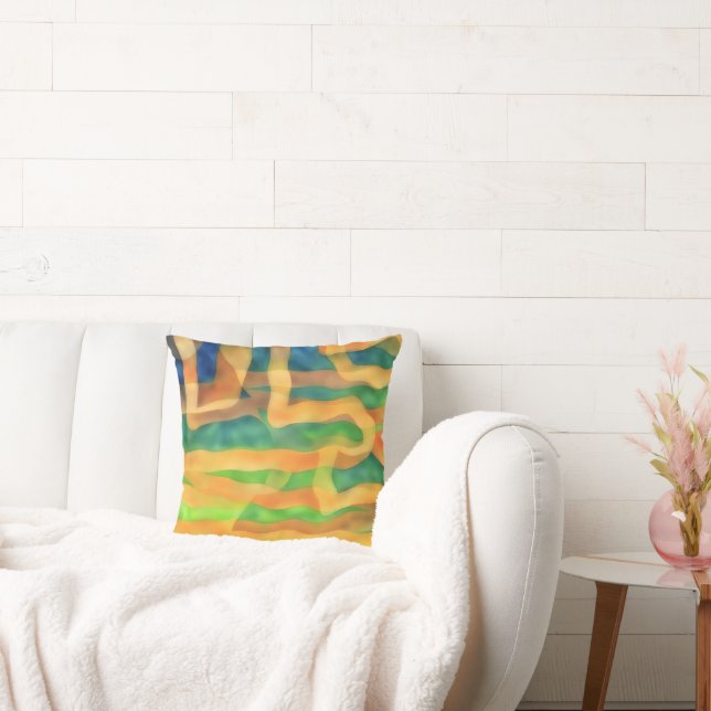Guld och Blue Artsy Abstrakt Dekorativ kudde (Soffa)
