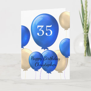 Guld och Blue Balloons 35e Birthday Card Kort