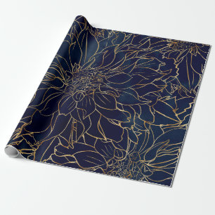 Guld och Blue Dahlia Flower Presentpapper