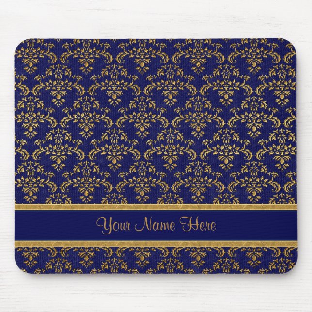 Guld och Blue Damask Musmatta (Framsidan)