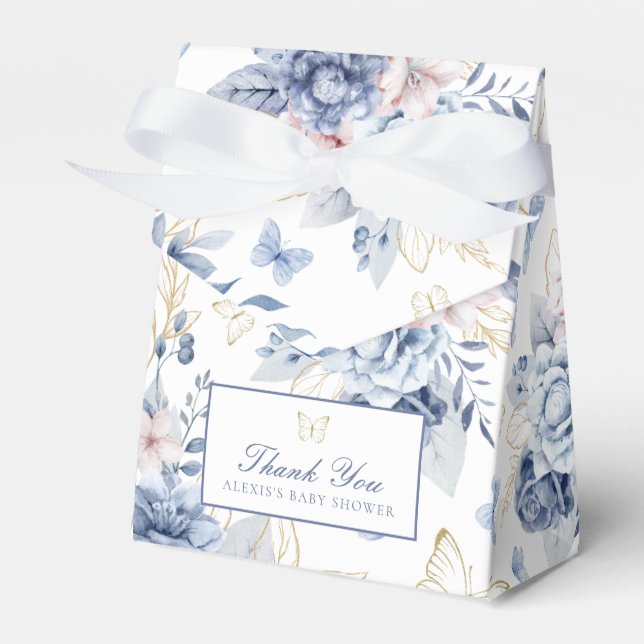 Guld och Blue Little Butterflies Boy Shower Presentaskar (Framsidan Sidan)