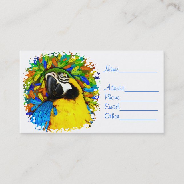 Guld och Blue Macaw Parrot Fantasy Business_Cards Visitkort (Framsida)