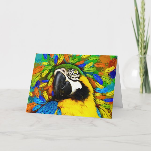 Guld och Blue Macaw Parrot Fantasy Hälsning_Cards Kort (Framsida)