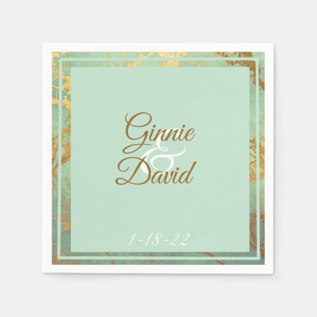 Guld och Blue Marble Ram Bröllop Napkin Pappersservett (Framsidan)
