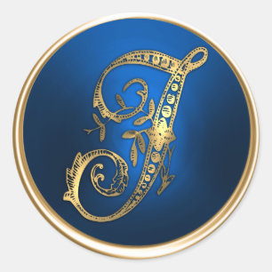 Guld och Blue Monogram J Kuvert Seal Runt Klistermärke
