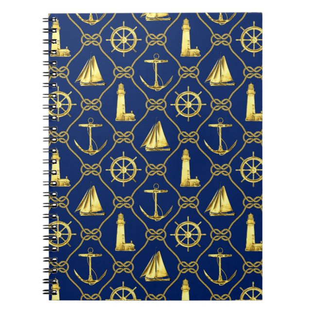 Guld och Blue Nautical Writing Journal Anteckningsbok (Framsidan)