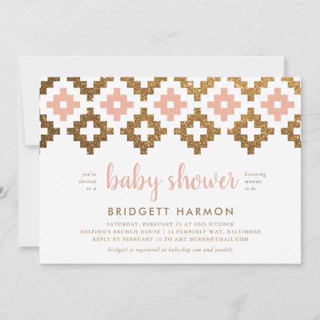 Guld och  Boho Aztec Baby Shower Inbjudningar (Framsida)