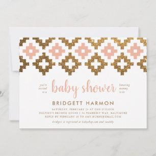 Guld och Boho Aztec Baby Shower Inbjudningar