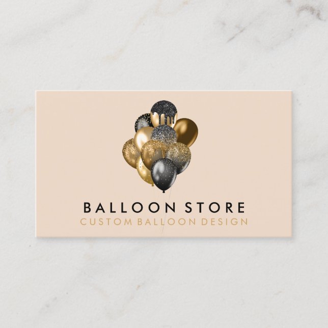 Guld- och bronsglitter-festballongdekorationer visitkort (Framsida)