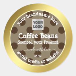 Guld och bruna produktförpackningsetiketter med Lo Runt Klistermärke