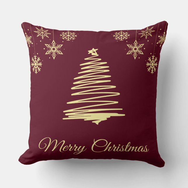 Guld och Burgandy jul Pillow Kudde (Framsida)