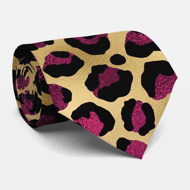 Guld och Burgunder Leopardycktryck Slips (Rullad)