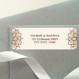Guld- och burgunderfärgad Henna Mehndi Bröllop Returadress Etikett