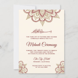 Guld och burgundisk islamisk muslimsk Mehndi-cerem Inbjudningar