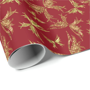 Guld och burgundiska Abstrakt Butterflies Presentpapper