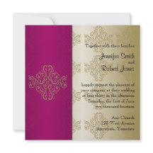 Guld och Burgundy Damask Posh Wedding bjudande